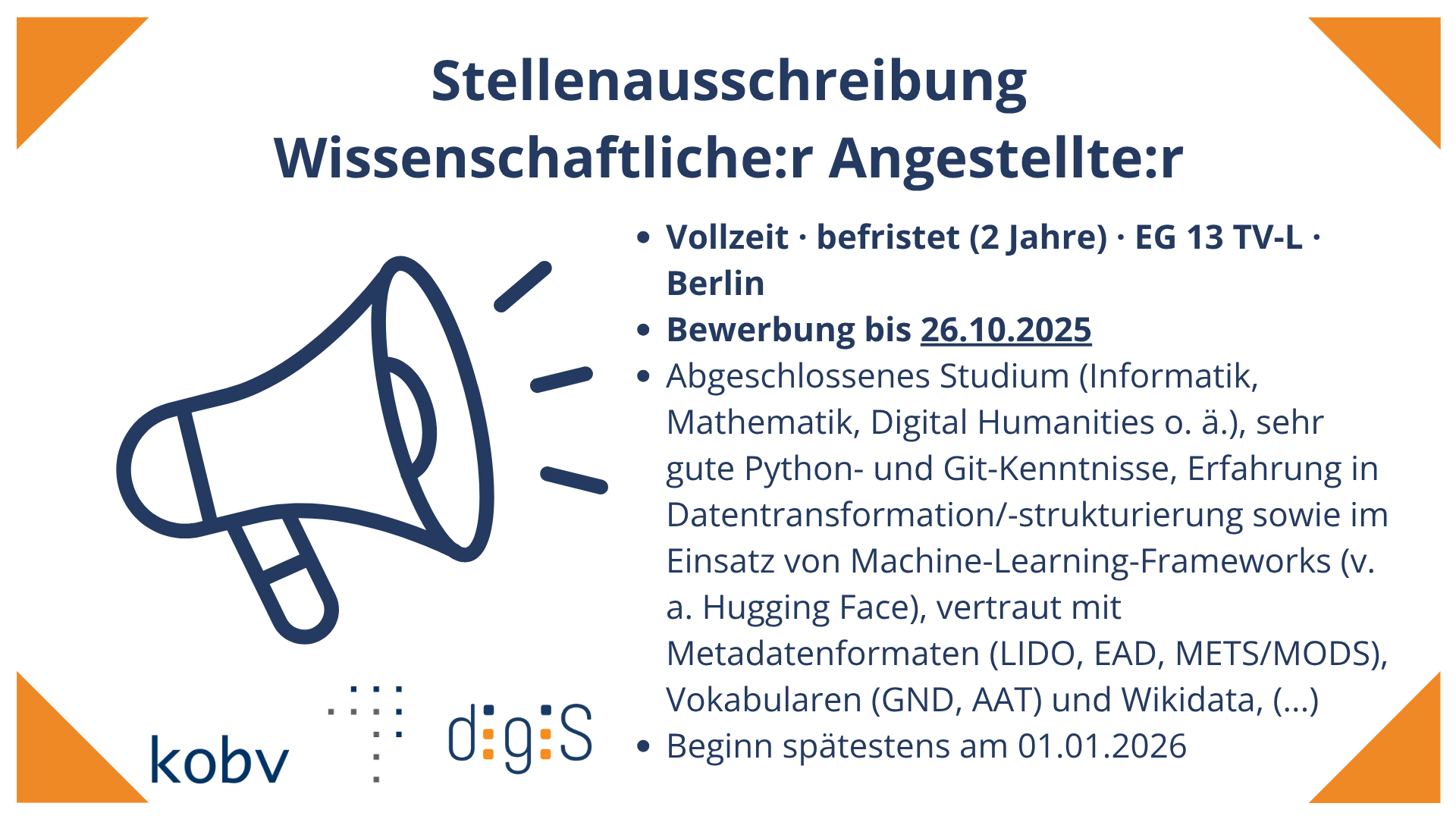 Stellenausschreibung bei digiS/KOBV (Frist 26.10.25)